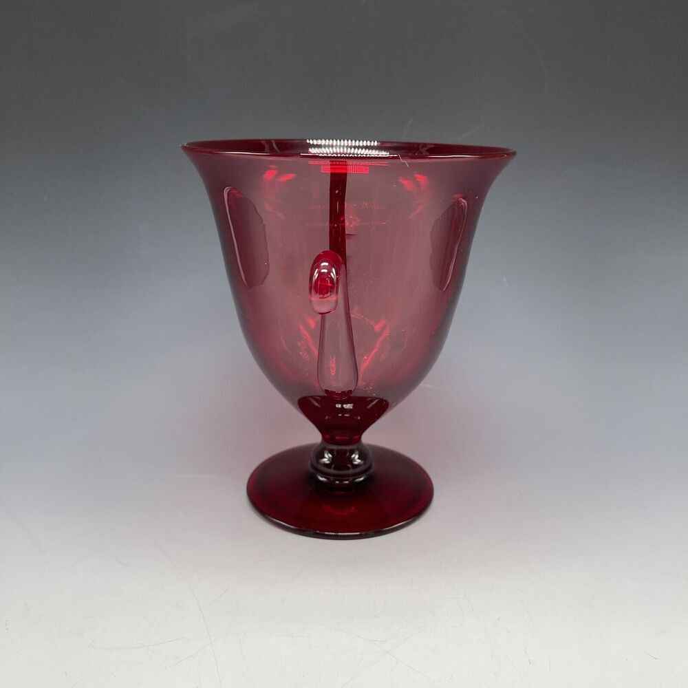 Vintage‎ Glass Red Ruby Trophy Pedestal Vase Handled MCM - Picture 6 of 16